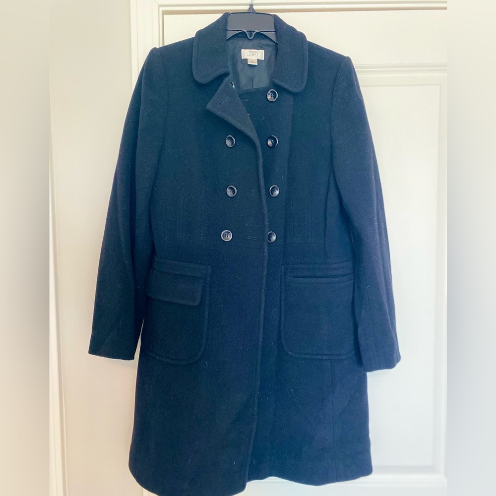 Classic LOFT Black Wool Blend Coat | Double Breasted | Size 8